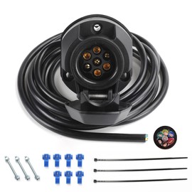 Qiping 12v Pre-wired 7 Pin Trailer Socket with 2 M Cable, 7 Core Towing Hitch Wiring Harness