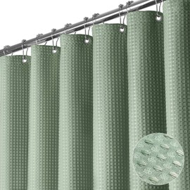 Waffle Weave Shower Curtian for Bathroom 256GSM Heavy Duty Polyester Cloth Bath Curtains Liner with Stainless Steel Hooks Hotel Luxury Quality Water Resistant (36X72 Inches) Sage Gree