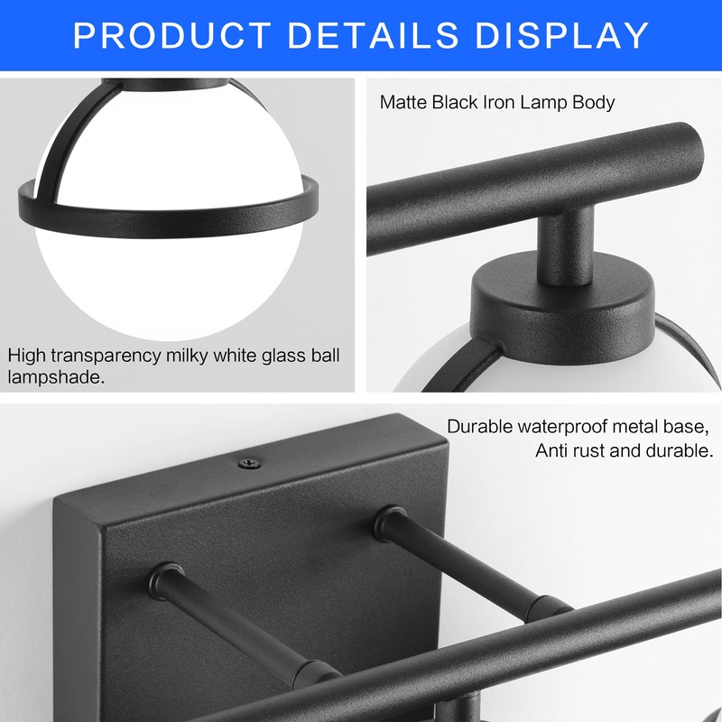 SOLFART Black Bathroom Light Fixture 2 Light Bathroom Vanity Light
