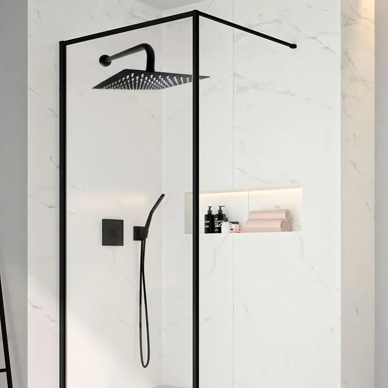 Regadera De Pared Acero Inoxidable Negra Mate 20cm Cuadrada Con