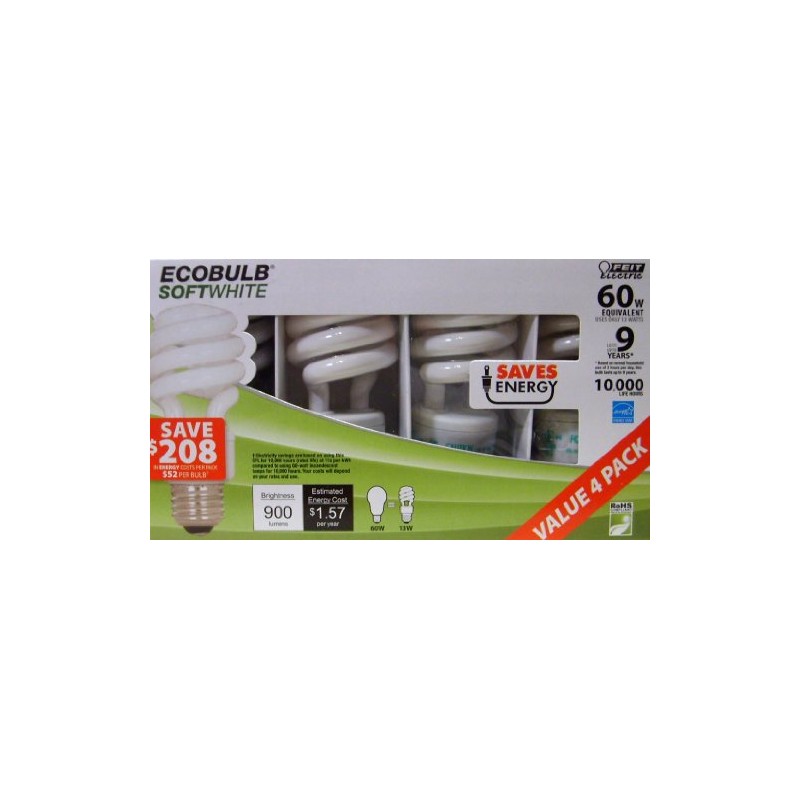 Feit Electric Esl13t/4 4 Pack 13 Watt Cfl Spiral Bulb