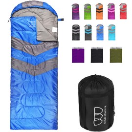 Gold Armour Sleeping Bags for Adults Kids Boys Girls Backpacking Hiking Camping, Cold Warm Weather 4 Seasons, Indoor Outdoor Use, Lightweight & Waterproof (Blue/Gray - Left Zipper)