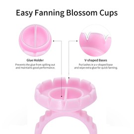 Miuffue Glue Rings for Eyelash Extensions, 100 Pcs Smart Glue Holder Easy Fanning Glue Cups for Volume Lashes, Pink