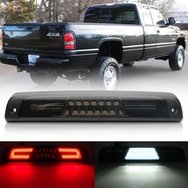 NSLUMO Led Third Brake Light Replacement for 1994-2001 Dodge Ram 1500 2500 3500 Pickup Red LED 3rd Brake Center High Mount Stop Lamp White Cab Cargo Light Smoked Lens Truck Bed CHMSL
