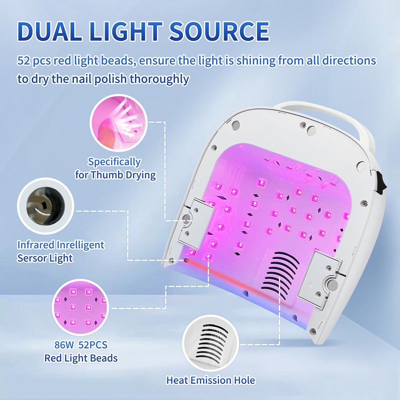 BIDUO UV LED Nail Lamp, 86W Rechargeable Cordless Nail Dryer,