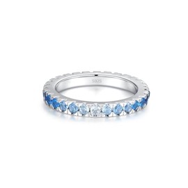 925 Sterling Silver Eternity Ring with Blue Crystals - Women's Ring Highly Polished Sapphire and Turquoise Blue Tones - Elegant Stacking Ring, Sterling Silver