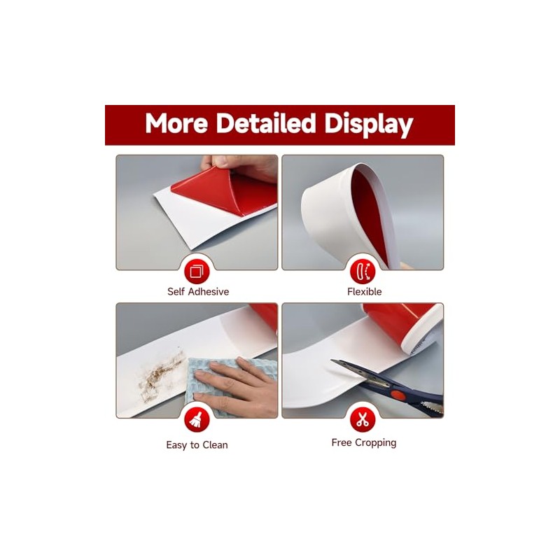 Vinyl Wall Base, 4 Inch(W) x 10 Feet(L) Flexible Baseboard
