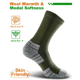 NSRRUN TURTLE Hiking Socks - Winter Thermal Merino Wool Socks for Men & Women - Thick Crew Socks for Hunting Work, Green, X-Large