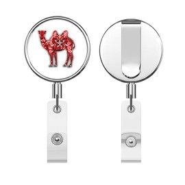 Ornate Camel Round ID Badge Key Card Tag Holder Badge Retractable Reel Badge Holder with Belt Clip