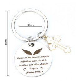 Elegant Metal Keyring with Round Shape and Cross Pendant, Ideal as a Birthday Gift for the Good Friend, Small Gifts for Women or as a Unique Friendship Gift, silver