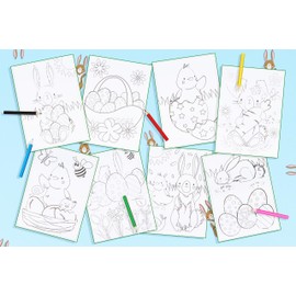 HENBRANDT 2 x Easter Colouring Sets with 8 Sheets and 6 Mini Colouring Pencils Each A4 Colouring Children’s Spring Crafts Activity Packs Easter Egg Hunt Party Favours for Boys and Girls