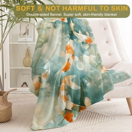 ainori Koi - Manta de franela de pescado, ligera, suave, acogedora, regalos únicos para amantes de la naturaleza, niños, adultos, mujeres, manta de burbujas de agua de acuarela, decoración moderna de