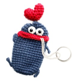 Macaroni Edge Yarn Mascot Keychain Case Monster Keychain Organizer Key Storage Korean Goods Handmade, navy