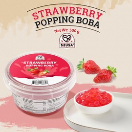52USA Strawberry Popping Boba (500g), Popping Pearls for Bubble Tea, Beverages, Sweets, Ice Cream, Shakes, Desserts & Smoothies Topping, 1.1 Pound (Pack of 1)