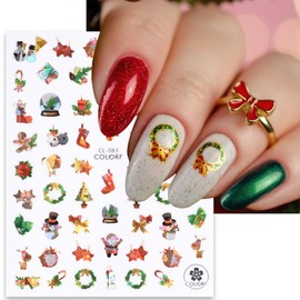 6 Sheets Christmas Snowmen Nail Art Stickers Decals Holographic 3D Adhesive Cute Cartoon Laser Snowflake Nail Decals Winter Santa Claus Reindeer Bear Nail Art Design for Women Manicure Decoration