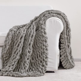 HBlife Chunky Knit Throw Blanket 50X60 Inches, Super Warm Soft Chenille Yarn Cable Knitted Blankets and Throws Boho Giant Cozy Thick Crochet Blanket for Sofa Bed Couch, Grey