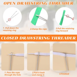 Nogeqi 4 Pcs Rope Threader Clip,Drawstring Threader Tool,Metal Drawstring Threaders Easy Quick Insert Drawstring DIY,for Elastic Band Sweatpants Hoodies Drawstring Belt (Silver Closed Type Open Type)