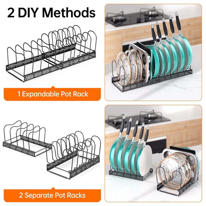 MUDEELA Expandable Pots and Pans Organizer Rack under Cabinet, Pots