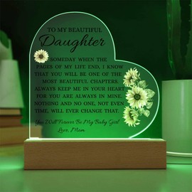 To My Beautiful Daughter "Someday When The Pages of My Life End" Acrylic Heart Plaque, Daughter's Keepsake, Unique Sentimental Gift for Daughter, Thoughtful Message on Acrylic, Daughter's Love Plaque Gift from Mom (LED Heart Acrylic)