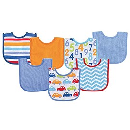 Luvable Friends Unisex Baby Cotton Terry Drooler Bibs with PEVA Back, Blue Car, One Size