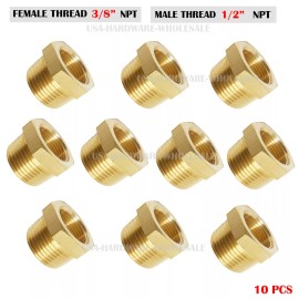 PAKA TOOLS 10PC 1/2" Male x 3/8" Female NPT Pipe reducer Hex Bushing adapter Brass Fitting