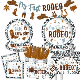 My First Rodeo Birthday Party Supplies Boy-142Pcs Western Cowboy Tableware 1st Rodeo Birthday Party Decorations Blue My First Rodeo Baby Shower Dinnerware for Boy