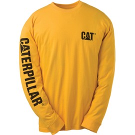Caterpillar Men's Trademark Banner Long Sleeve Tee Shirts with Center Back Neck Wire Management Loop and CAT Logo, Yellow, Large