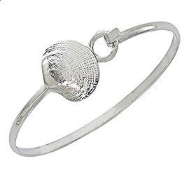 Cape Cod Jewelry-CCJ Clam Shell Bracelet Sea Life Latch Cuff SilverTone