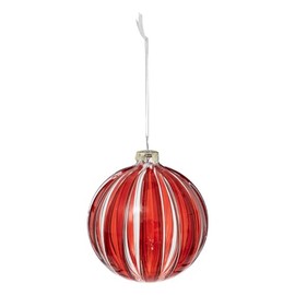 FEERIC LIGHTS & CHRISTMAS Red Striped Glass Christmas Bauble 80 mm