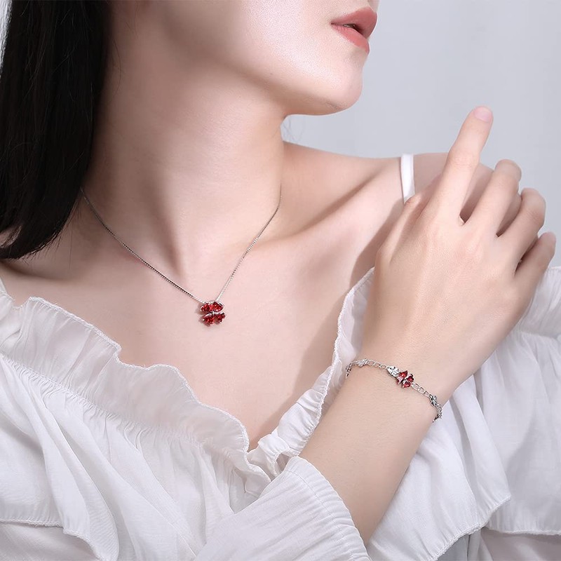 JIANGXIN 925 Sterling Silver Birthstone Chain Link Bracelet for Women