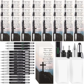Sayglossy 24 Sets Christian Multitool Pens Gift Bible Verse Religious 6 in 1 Multitool Pen Bulk with Ruler, Level, Stylus, Screwdriver Motivational Bookmark Cards for Men Boys Pastor Father(Black)