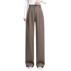Betusline Women's Wide Leg Dress Pants High Waisted Casual Business Straight Office Long Trousers, 1#Brown, X-Large Long