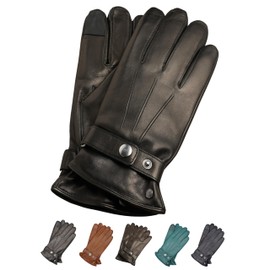 AKAROA ESTD 2019 Men’s RON Italian Sheepskin Leather Gloves with Touchscreen Function & 50% Cashmere / 50% Wool Knitted Lining, 5 Sizes (S - XXL) (Ron) - black, size: l