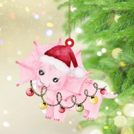 Dinosaur with Santa Hat Lights Hanging Ornaments Cute Pink Blue Dino Christmas Tree Ornament Keepsake Jurassic Velociraptor Dino Acrylic Christmas Bauble for Xmas Party Decorations