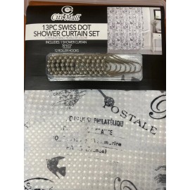MONA NEW 13PC SET BATHROOM PRINTED FABRIC SHOWER CURTAIN 70" X 72" HIGH QUALITY - (408) PARIS