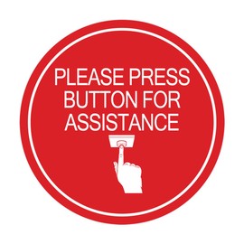 Signs ByLITA Circle Please Press Button For Assistance (hand on button) Sign (Red) - Small