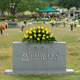 Sympathy Silks 30" Headstone Flower Saddle Artificial Cemetery Flowers - Gravesite Flowers - Yellow Roses