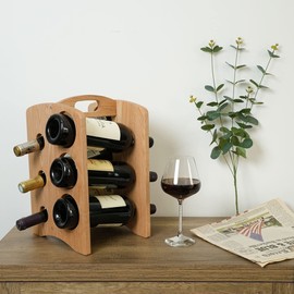 CONSDAN Wine Rack, Wine Racks Countertop, USA Grown Oak Wine Bottle Holder, Freestanding Countertop Wine Holder Stand, Portable 6 Bottles Wine Display Rack (Natural)