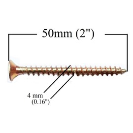 M4 Wood Screws Zinc Plated Yellow Long 2 inch (0.16" x 2") 4.0 x 50mm Box of 50pcs