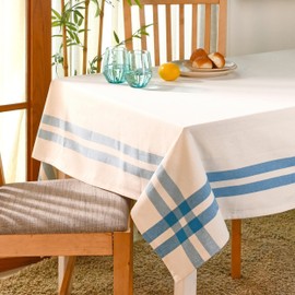 Folkulture Table Cloth 60" x 102", 100% Cotton Rectangular Tablecloth for Home Decor, White Modern Tablecloth or Outdoor Farmhouse Table Cover for Kitchen Decor (Farmhouse Stripe - Blue)