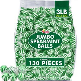 Jumbo Spearmint Mint Balls - 3 Pounds - Bulk Green Starlight Mints for Saint Patrick’s Day, Candy Buffets & Events | Refreshing Classic Minty Treats