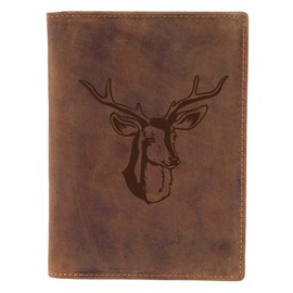 Greenburry Leather hunting licence folder with deer motif, leather ID holder, 16.5 x 12 x 1 cm, brown, Vintage
