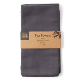 Wild & Stone | Organic Cotton Tea Towel | Herringbone Weave | Cotton Kitchen Towels | Set Of 2 (Slate Grey)