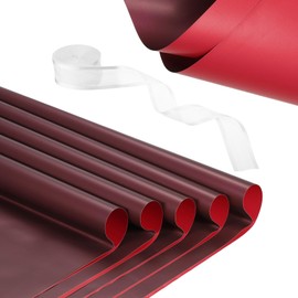 PATIKIL 20 Sheets Flower Wrapping Paper, Waterproof Flower Paper Wraps with Ribbon Floral Bouquet Supplies for DIY Crafts Packaging Bouquet, 22.8x22.8 Inch, Matte Red/Burgundy