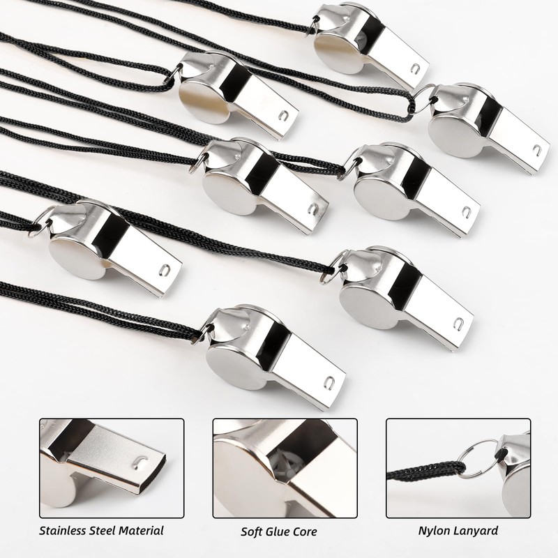 Sopoloray 24 Pack Stainless Steel Whistles with Lanyards,Professional Loud Referee