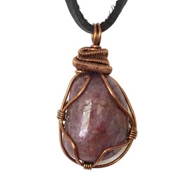 Designs by Nature Gems Handmade Men’s Ruby Necklace 24 inch Black Leather Cord Antique Bronze, July Birthstone