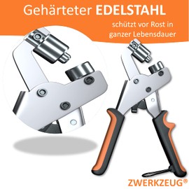 ZWERKZEUG® Professional Eyelet Pliers Set with 200 Eyelets Including Eyelet Set (Diameter 10 mm) I Magnetic Eyelet Press I Eyelet Punch for Fabrics, Tarpaulins and Sun Sails