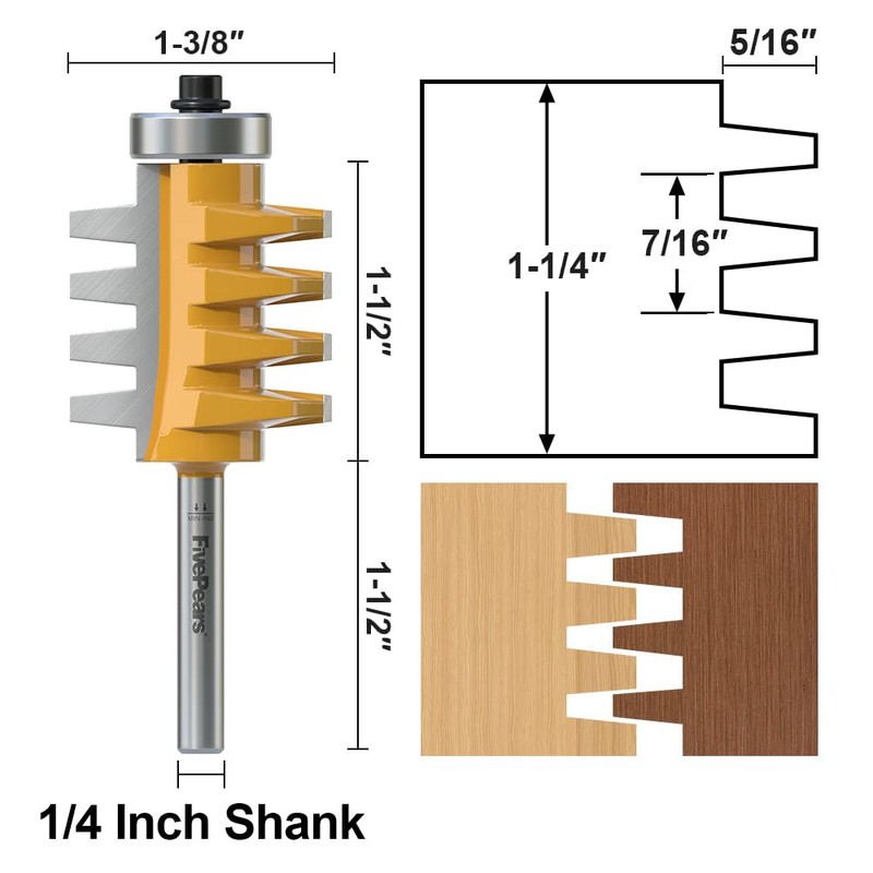 FivePears Finger Joint Router Bit with 1/4" Shank,Reversible Finger Joint