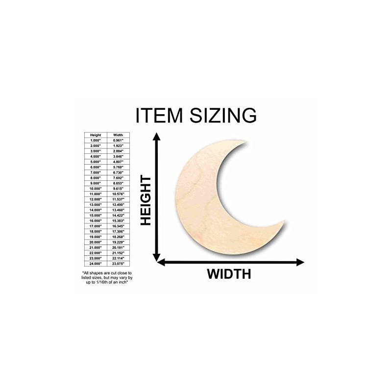 Unfinished Wood Crescent Moon Silhouette - Craft- up to 24"