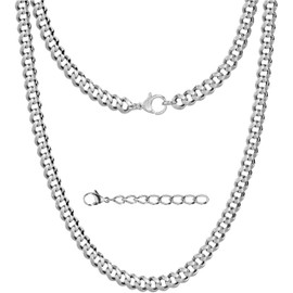 Silvadore 6mm Men's Necklaces Silver Chain - Stainless Steel CUBAN Link Waterproof Jewellery - 46cm / 18 inch (Velvet Pouch)